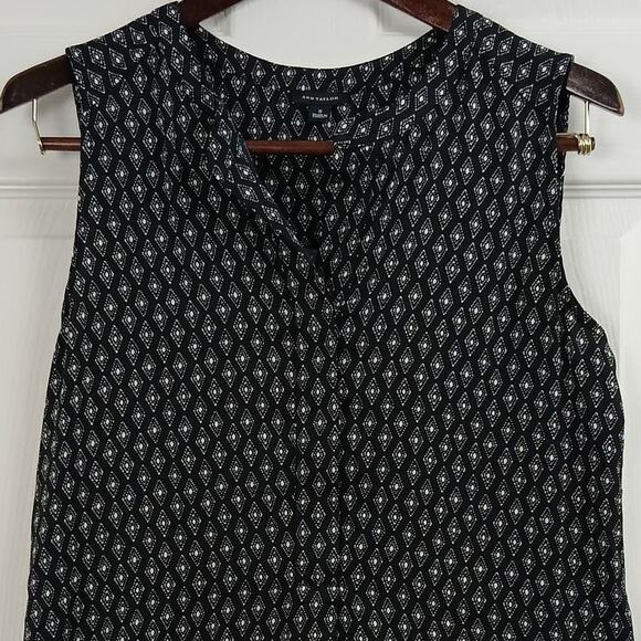 Ann Taylor Sleeveless Camp Tunic Small split neck tank top half snap dual fabric - Picture 1 of 10